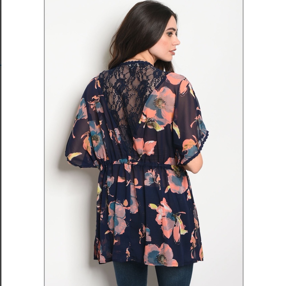 Navy Floral & Lace Kimono
